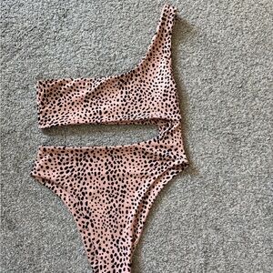 Nasty Gal One-Shoulder Cutout One-Piece Swimsuit with Black Spot Print